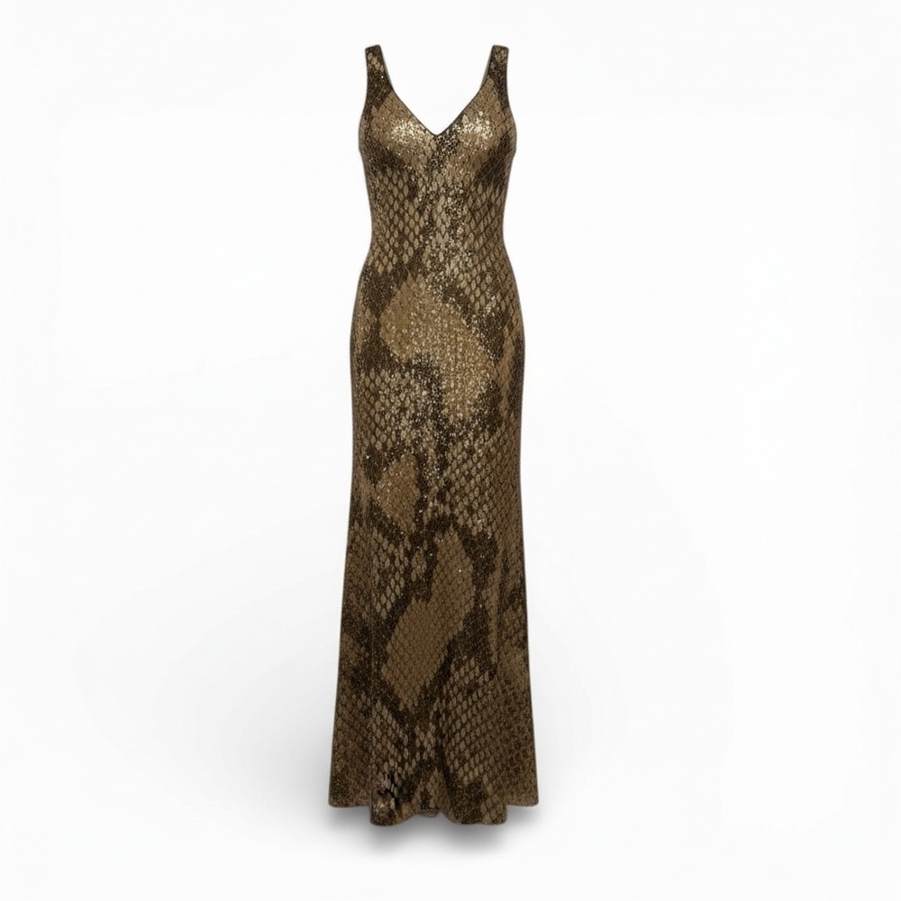 ROBERTO CAVALLI Gold Python Sequin Evening Gown S… - image 3